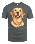 Golden Retriever Smiling Dog Graphic Tee Cute Happy Mood Style - gray t-shirt on white background