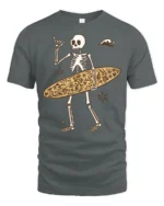 Funny Skeleton Surfer Graphic Tee Beach Humor Summer Style - gray t-shirt on white background