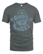 Barrel Hunters Surf Graphic Tee Beach Wave Rider Style - gray t-shirt on white background
