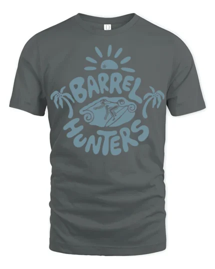 Barrel Hunters Surf Graphic Tee Beach Wave Rider Style - gray t-shirt on white background
