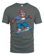 Funny Snowboard Bear Graphic Tee Winter Adventure Style - gray t-shirt on white background