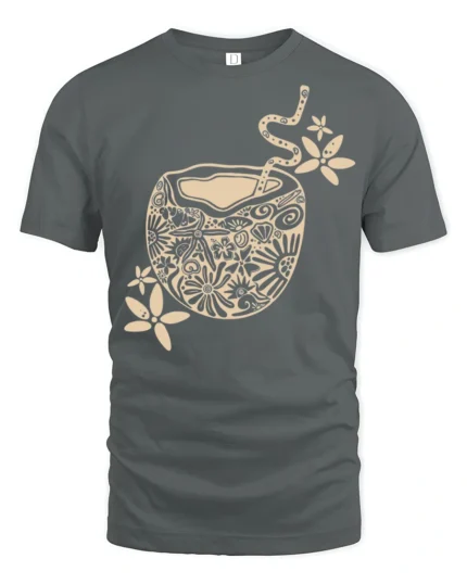 Artistic Coffee Cup Graphic Tee Cozy Aesthetic Style Design - gray t-shirt on white background