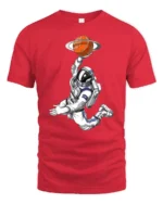 Astronaut Basketball Planet Graphic Tee Space Sports Style - red t-shirt on white background