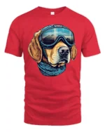 Adventure Dog Pilot Graphic Tee Mountain Explorer Style - red t-shirt on white background