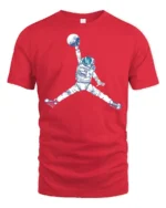 Astronaut Jump Graphic Tee Space Basketball Style Art - red t-shirt on white background