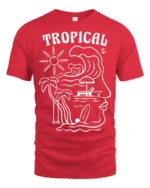 Tropical Wave Face Graphic Tee Beach Artistic Summer Mood - red t-shirt on white background