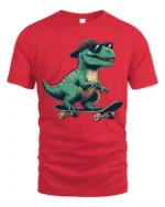 Funny Skateboard Dinosaur Graphic Tee Cool Retro Style Mood - red t-shirt on white background