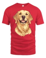 Golden Retriever Smiling Dog Graphic Tee Cute Happy Mood Style - red t-shirt on white background