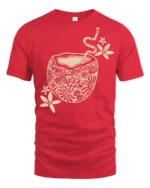 Artistic Coffee Cup Graphic Tee Cozy Aesthetic Style Design - red t-shirt on white background
