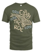 Enjoy The Ride Dolphin Graphic Tee Ocean Positive Style - military green t-shirt on white background