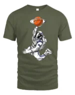Astronaut Basketball Planet Graphic Tee Space Sports Style - military green t-shirt on white background