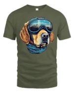 Adventure Dog Pilot Graphic Tee Mountain Explorer Style - military green t-shirt on white background