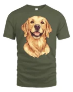 Golden Retriever Smiling Dog Graphic Tee Cute Happy Mood Style - military green t-shirt on white background