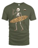 Funny Skeleton Surfer Graphic Tee Beach Humor Summer Style - military green t-shirt on white background