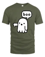 Cute Boo Ghost Graphic Tee Funny Minimal Halloween Style - military green t-shirt on white background