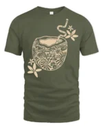 Artistic Coffee Cup Graphic Tee Cozy Aesthetic Style Design - military green t-shirt on white background