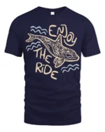 Enjoy The Ride Dolphin Graphic Tee Ocean Positive Style - navy t-shirt on white background