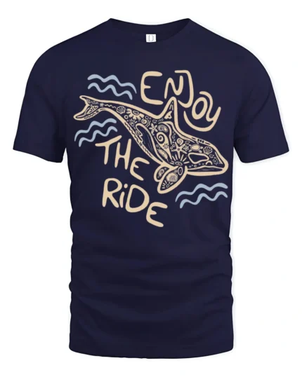 Enjoy The Ride Dolphin Graphic Tee Ocean Positive Style - navy t-shirt on white background
