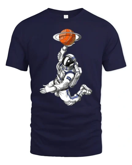 Astronaut Basketball Planet Graphic Tee Space Sports Style - navy t-shirt on white background