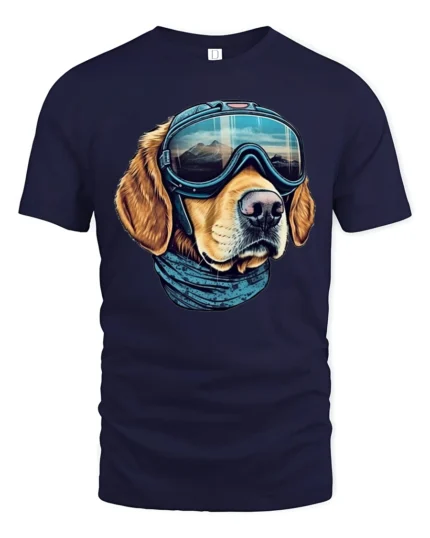 Adventure Dog Pilot Graphic Tee Mountain Explorer Style - navy t-shirt on white background