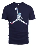 Astronaut Jump Graphic Tee Space Basketball Style Art - navy t-shirt on white background