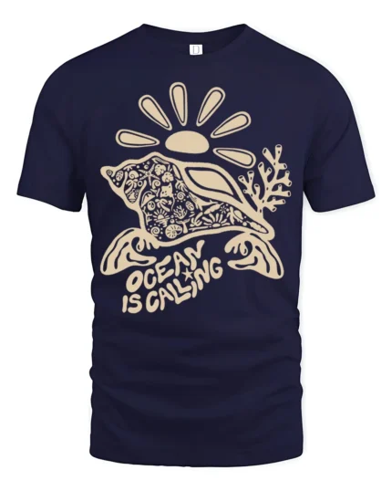 Ocean Is Calling Sea Turtle Graphic Tee Coastal Travel Mood - navy t-shirt on white background