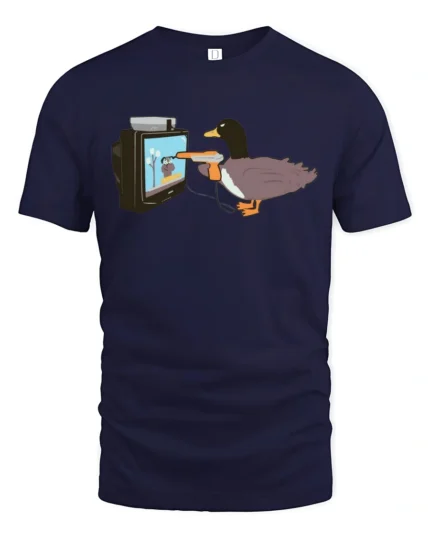 Funny Duck Video Game Graphic Tee Retro Gamer Humor Style - navy t-shirt on white background