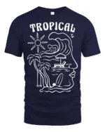 Tropical Wave Face Graphic Tee Beach Artistic Summer Mood - navy t-shirt on white background