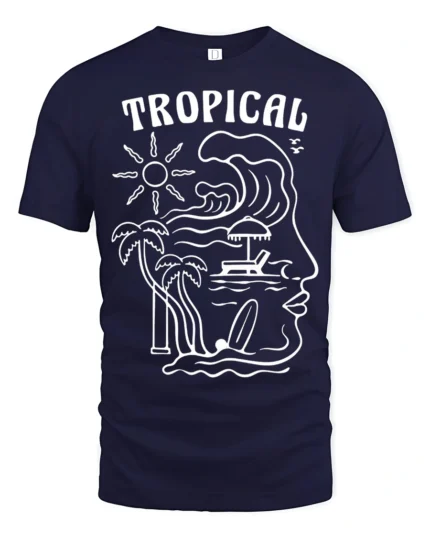 Tropical Wave Face Graphic Tee Beach Artistic Summer Mood - navy t-shirt on white background