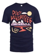 Dirt Worshipper Graphic Tee Funny Mountain Adventure Style - navy t-shirt on white background