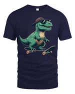 Funny Skateboard Dinosaur Graphic Tee Cool Retro Style Mood - navy t-shirt on white background