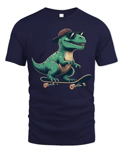 Funny Skateboard Dinosaur Graphic Tee Cool Retro Style Mood - navy t-shirt on white background