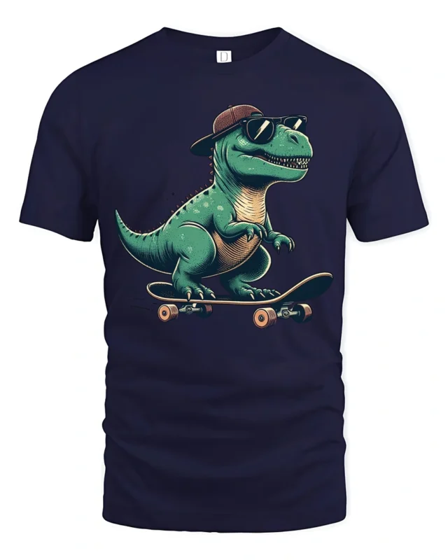 Funny Skateboard Dinosaur Graphic Tee Cool Retro Style Mood - navy t-shirt on white background