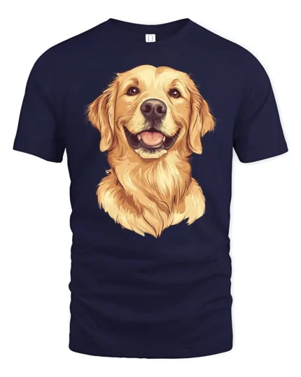 Golden Retriever Smiling Dog Graphic Tee Cute Happy Mood Style - navy t-shirt on white background