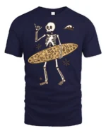 Funny Skeleton Surfer Graphic Tee Beach Humor Summer Style - navy t-shirt on white background