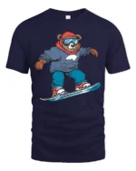 Funny Snowboard Bear Graphic Tee Winter Adventure Style - navy t-shirt on white background