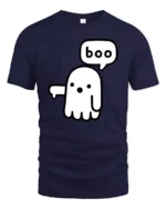 Cute Boo Ghost Graphic Tee Funny Minimal Halloween Style - navy t-shirt on white background