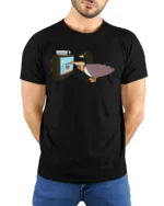 Funny Duck Video Game Graphic Tee Retro Gamer Humor Style - model wearing black tee with hands behind back