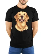 Golden Retriever Smiling Dog Graphic Tee Cute Happy Mood Style - model wearing black tee with hands behind back