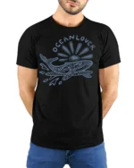Ocean Lover Whale Graphic Tee Sea Life Aesthetic Style - model wearing black tee with hands behind back