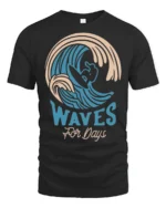 Waves For Days Surf Graphic Tee Retro Ocean Rider Tshirt - black t-shirt on white background