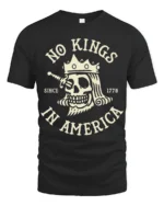 No Kings In America Skull Graphic Tee Patriotic Vintage Tshirt - black t-shirt on white background