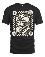Ride The Wave Graphic Tee Retro Beach Surf Style Tshirt - black t-shirt on white background