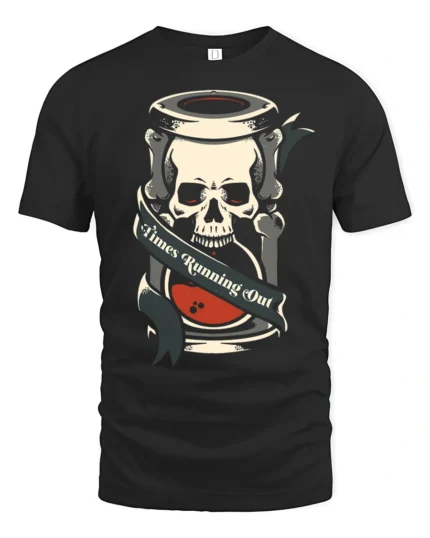 Times Running Out Skull Hourglass Graphic Tee Gothic Tshirt - black t-shirt on white background