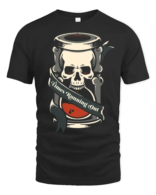 Times Running Out Skull Hourglass Graphic Tee Gothic Tshirt - black t-shirt on white background