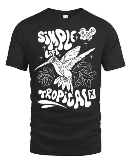Simple Life Tropical Hummingbird Graphic Tee Freedom Vibes - black t-shirt on white background