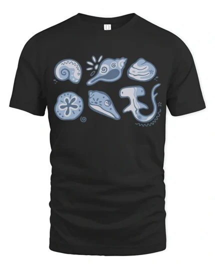 Cute Ocean Creatures Graphic Tee Minimal Marine Life Tshirt - black t-shirt on white background