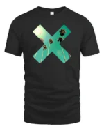Tropical Palm X Graphic Tee Retro Summer Sunset Vibes Tshirt - black t-shirt on white background