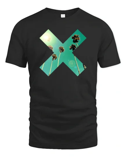 Tropical Palm X Graphic Tee Retro Summer Sunset Vibes Tshirt - black t-shirt on white background