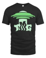 Funny UFO Abduction Cow Graphic Tee Alien Humor Farm Tshirt - black t-shirt on white background